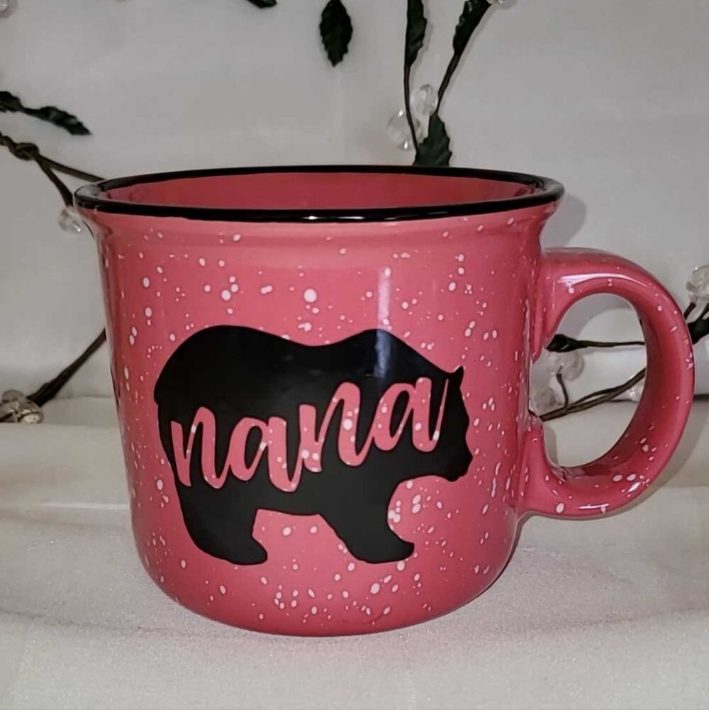 Large Pink Stoneware Mug with Bear and Nana Design